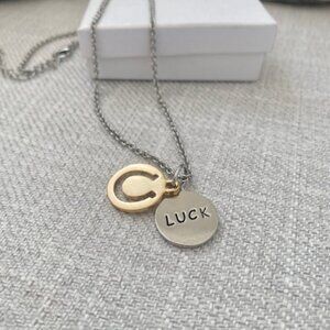 Charm Necklace -NEW-Thoughtful Lucky Pendant- Good Wishes-Silver/Goldtone